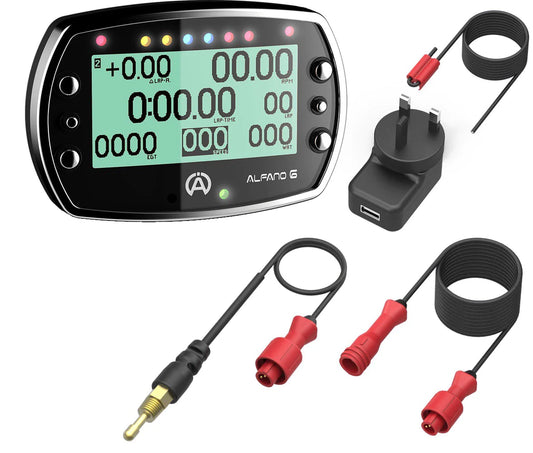 Alfano 6 2T GPS Lap Timer Kit Water Temp, RPM Lead & Charger With Cable